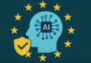 Immagine con scritto AI al centro della bandiera dell'Unione Europea