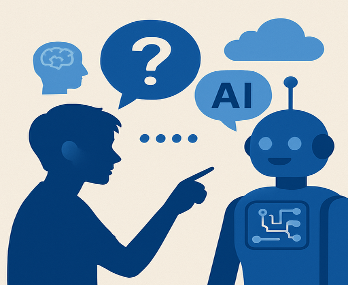 immagine raffigurante un adolescente che parla con un robot che rappresenta l'AI