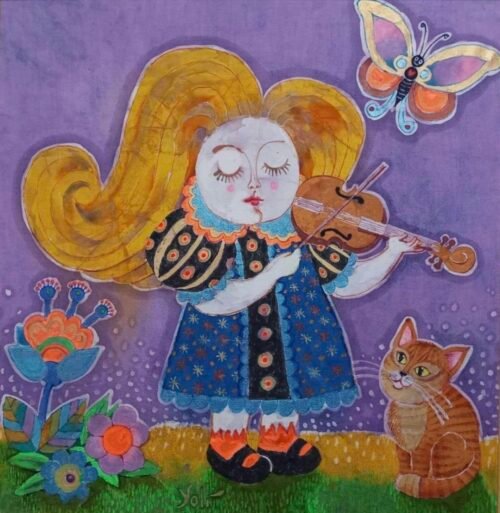 Quadro di Yolanda Zerboni, titolo "Assolo per il mio gatto" (2024)