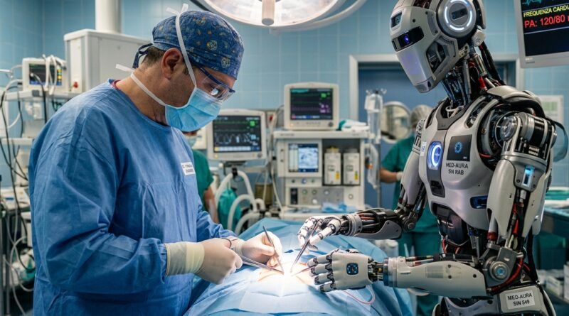 Foto mostra la collaborazione tra chirurgo umano e robot