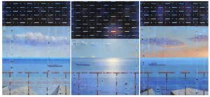 Giuseppe Modica, Navi da guerra in transito, 2022, trittico, olio su tela