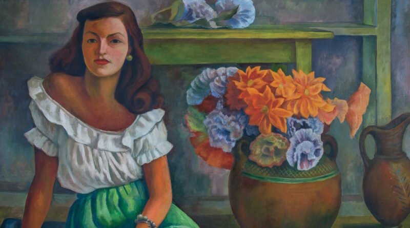Quadro di Diego Rivera - Donna seduta con fiori