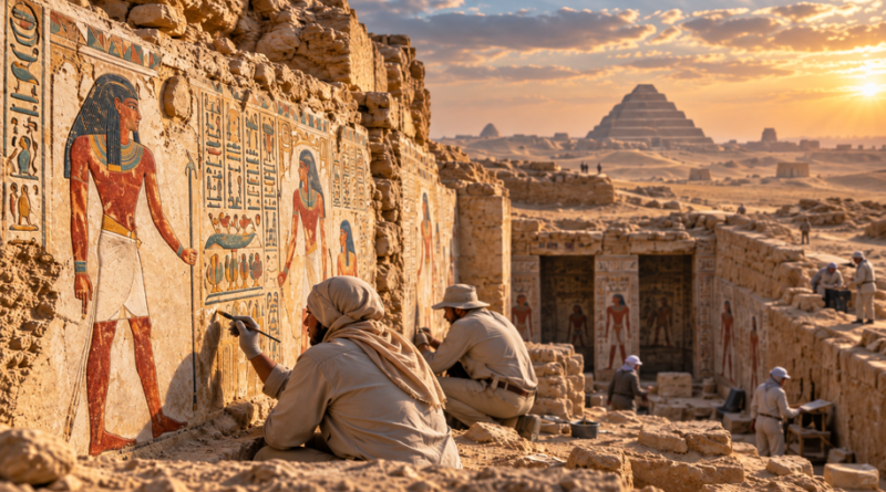 Foto generata da AI di scavatori nell'antico Egitto